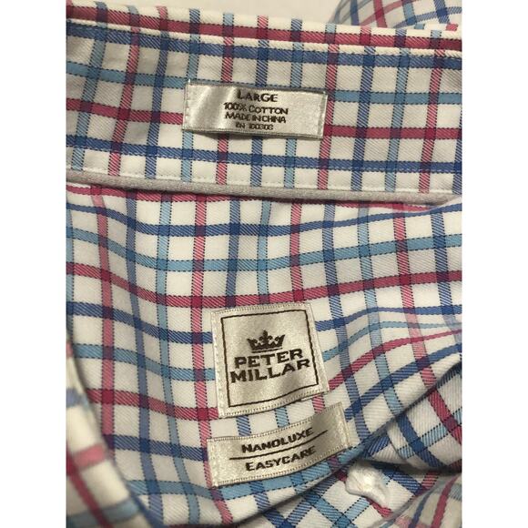 Peter Millar Nanoluxe Men Plaid Button Up Shirt Academia Preppy Blue Size Large - Picture 3 of 11
